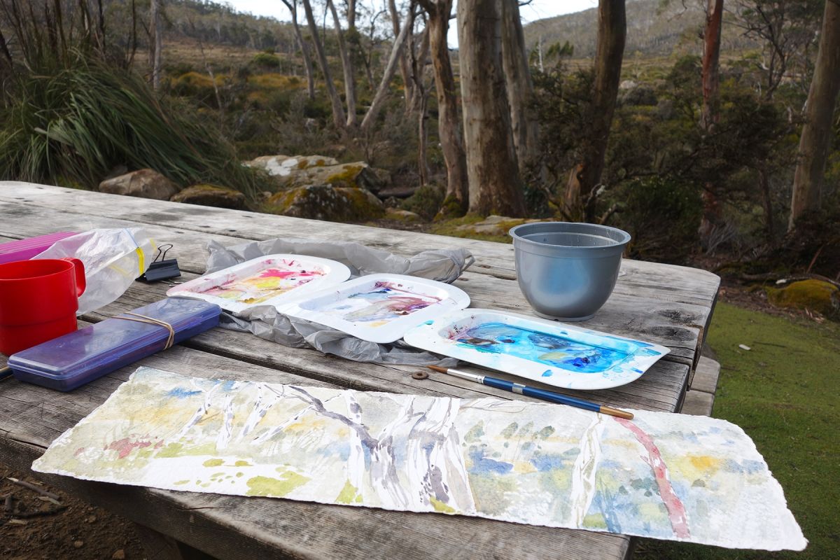 AW sketching at Gov huts W