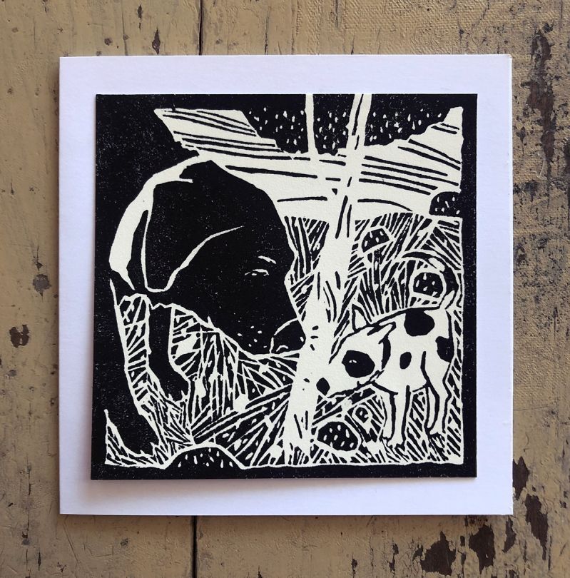 Dog Peemail lino cut W